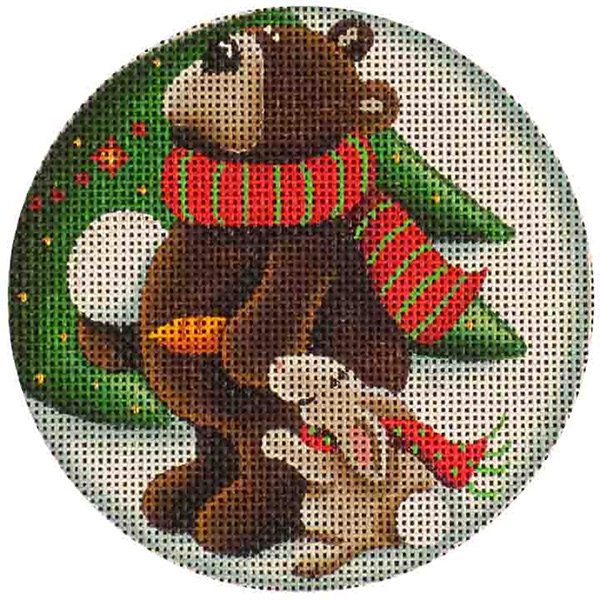 Bunny & Bear - Hand Painted Christmas Ornament Canvas from Rebecca Wood