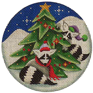 Raccoons Decorating - Hand Painted Christmas Ornament Canvas from Rebecca Wood