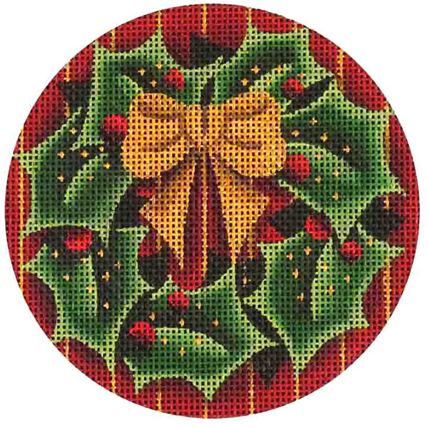 Holly Wreath Hand Painted Christmas Ornament Canvas from Rebecca Wood