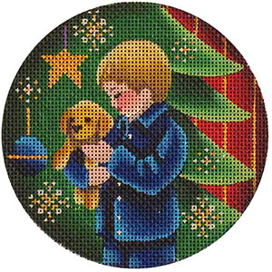 Puppy Christmas Hand Painted Christmas Ornament Canvas from Rebecca Wood