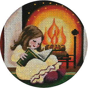 Reading by the Fire Hand Painted Christmas Ornament Canvas from Rebecca Wood
