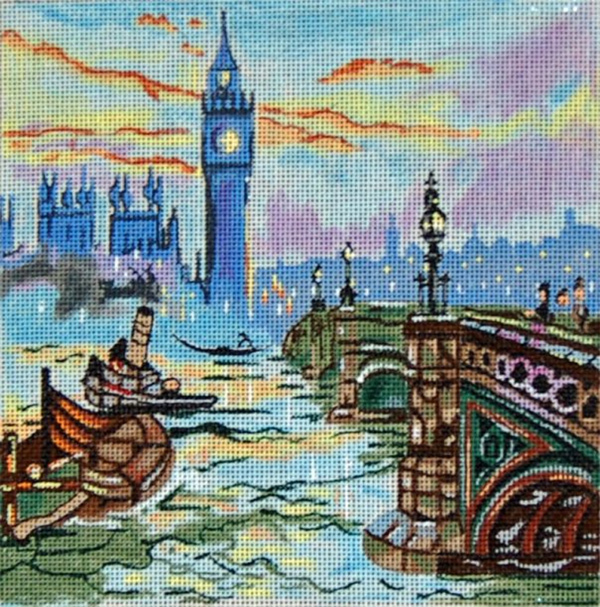 Cities - London - Hand Painted Needlepoint Canvas from Trubey Designs