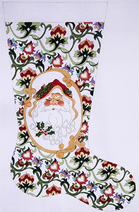 Santa Face in Gold Cartouche Hand-painted Christmas Stocking Canvas