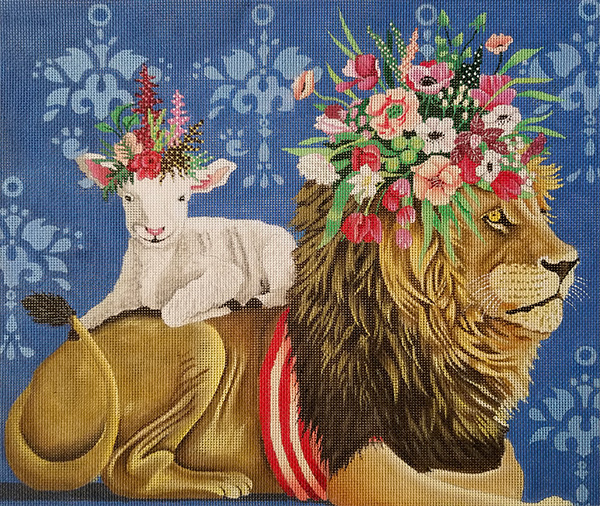 Lion and Lamb Hand Painted Needlepoint Canvas
