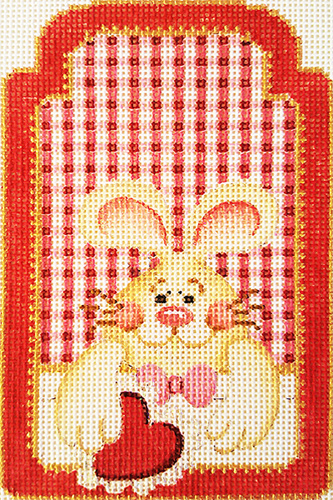 Rabbit with Heart Gift Tag Hand-painted Needlepoint Canvas