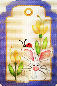 Rabbit in Tulips Gift Tag Hand-painted Needlepoint Canvas