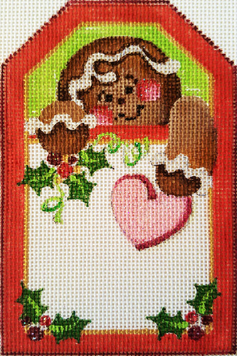 Gingerbread Man Gift Tag Hand-painted Needlepoint Canvas