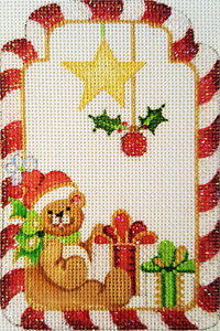 Teddy Bear with Gifts Gift Tag Hand-painted Needlepoint Canvas