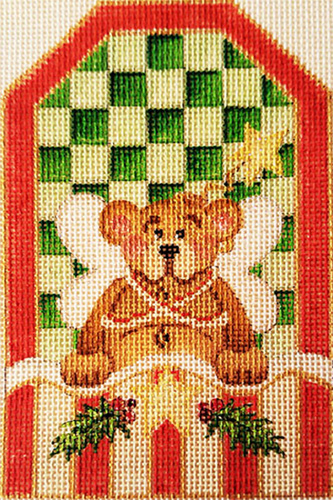 Bear in Bed Gift Tag Hand-painted Needlepoint Canvas