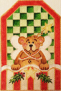Bear in Bed Gift Tag Hand-painted Needlepoint Canvas