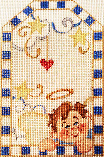 Angel Boy Gift Tag Hand-painted Needlepoint Canvas