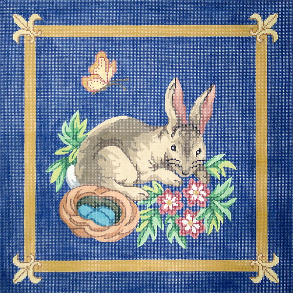 Bunny Hand Painted Needlepoint Pillow Canvas
