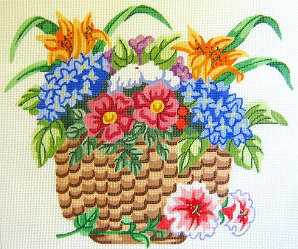 Nantucket Flower Basket Hand Painted Needlepoint Cushion Canvas