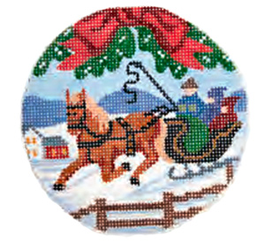 Sleigh Ride Ornament Hand Painted Miniature Needlepoint Canvas