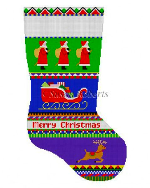 Susan Roberts Needlepoint Designs - Hand-painted Christmas Stocking - Bold Stripe Santa Stocking