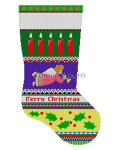 Susan Roberts Needlepoint Designs - Hand-painted Christmas Stocking - Bold Stripe Angel Stocking