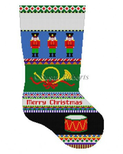 Susan Roberts Needlepoint Designs - Hand-painted Christmas Stocking - Bold Stripe Nutcracker Stocking