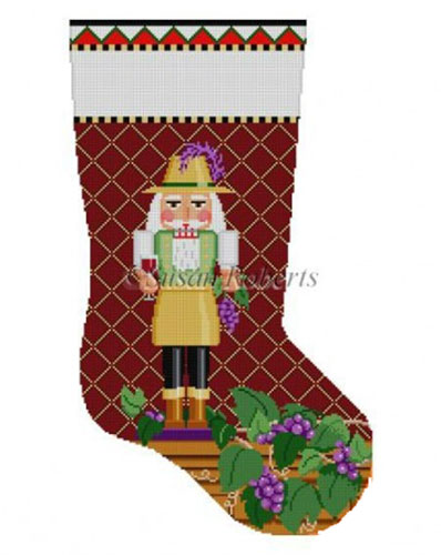 Susan Roberts Needlepoint Designs - Hand-painted Christmas Stocking - Wine Maker Nutcracker Stocking