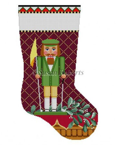 Susan Roberts Needlepoint Designs - Hand-painted Christmas Stocking - Golfer Nutcracker Stocking