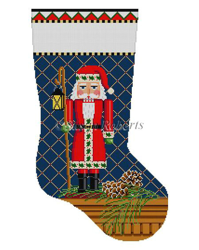Susan Roberts Needlepoint Designs - Hand-painted Christmas Stocking - Santa Nutcracker Stocking