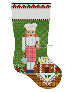 Susan Roberts Needlepoint Designs - Hand-painted Christmas Stocking - Chef Lady Nutcracker Stocking