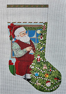 Susan Roberts Needlepoint Designs - Hand-painted Christmas Stocking - Santa Decorating Toy Tree