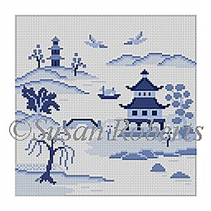 Susan Roberts Needlepoint Designs - Hand-painted Canvas -  Japanese Inlet in Blues