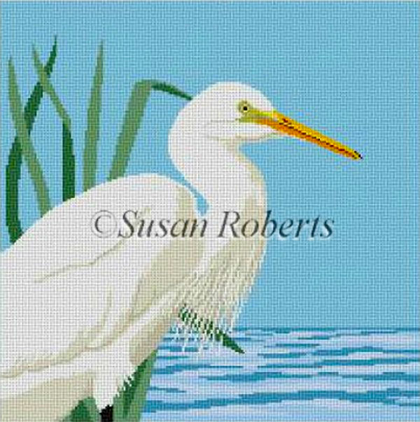 Susan Roberts Needlepoint Designs - Hand-painted Canvas - Snowy Egret