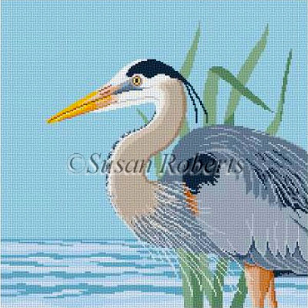 Susan Roberts Needlepoint Designs - Hand-painted Canvas - Great Blue Heron