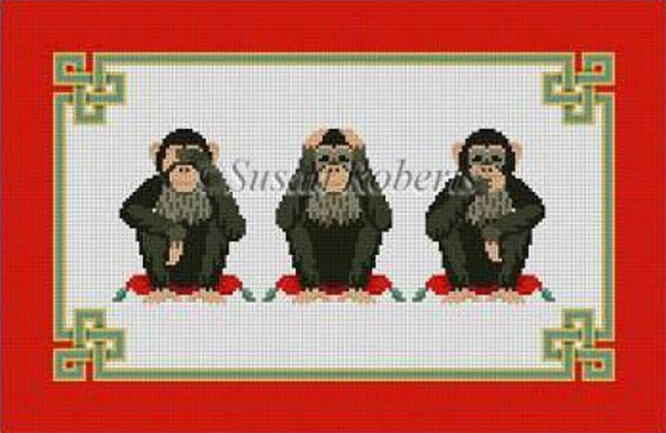 Susan Roberts Needlepoint Designs - Monkeys, See/Hear/Speak No Evil