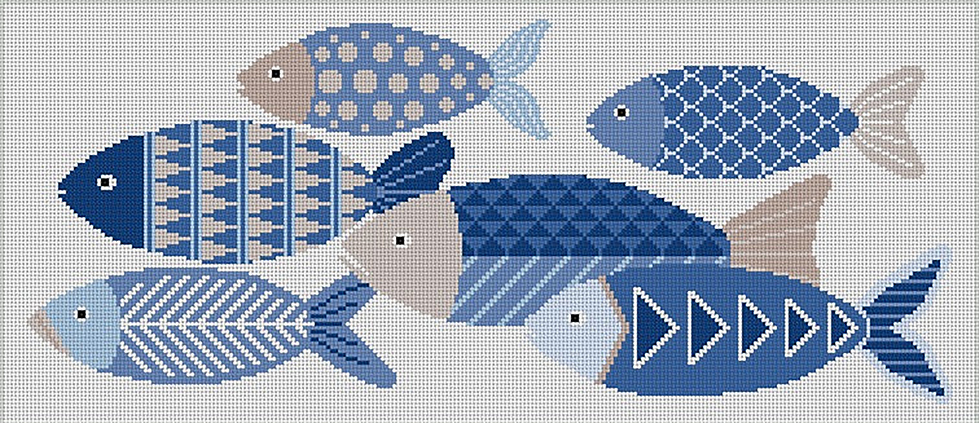 Susan Roberts Needlepoint Designs - Hand-painted Canvas - Fish Block 13 Count