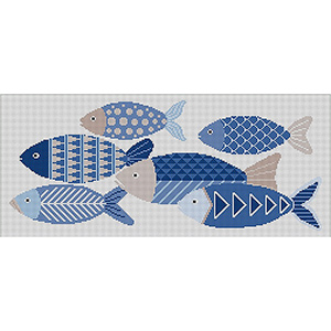 Susan Roberts Needlepoint Designs - Hand-painted Canvas - Fish Block 13 Count