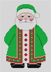Susan Roberts Needlepoint Designs - Hand-painted Canvas -  Green Coat Santa with Present