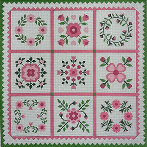 Susan Roberts Needlepoint Designs - Hand-painted Canvas - Rose Quilt Sampler