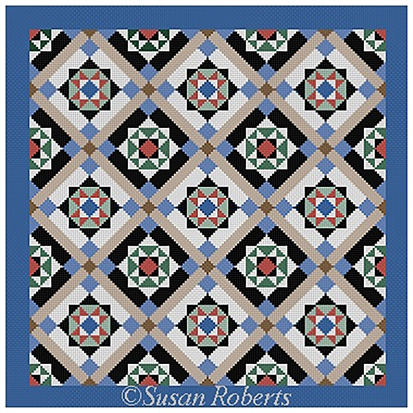 Susan Roberts Needlepoint Designs - Hand-painted Canvas - Queen's Courtyard (Quilt)