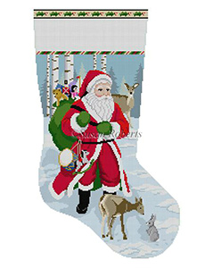 Susan Roberts Needlepoint Designs - Hand-painted Christmas Canvas - Santa with Deer Stocking Canvas