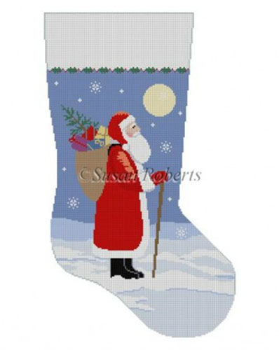 Susan Roberts Needlepoint Designs - Hand-painted Christmas Stocking - Moonlit Santa Stocking