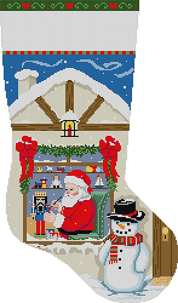 Susan Roberts Needlepoint Designs - Hand-painted Christmas Stocking - Santa Workshop Nutcracker Stocking Canvas