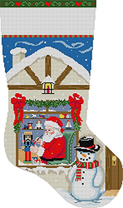 Susan Roberts Needlepoint Designs - Hand-painted Christmas Stocking - Santa Workshop Nutcracker Stocking Canvas