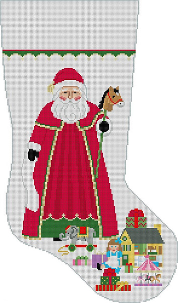 Susan Roberts Needlepoint Designs - Hand-painted Christmas Stocking - Santa with Girl Toys Stocking Canvas