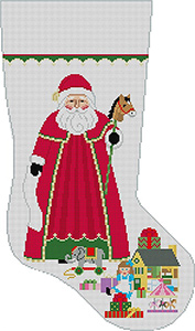 Susan Roberts Needlepoint Designs - Hand-painted Christmas Stocking - Santa with Girl Toys Stocking Canvas