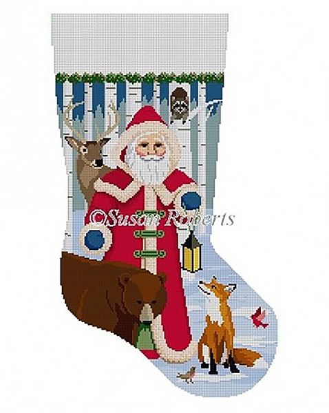 Susan Roberts Needlepoint Designs - Hand-painted Christmas Stocking - Forest Friends