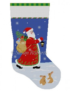 Susan Roberts Needlepoint Designs - Hand-painted Christmas Stocking - Lantern Walk Santa