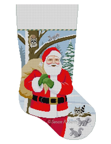 Susan Roberts Needlepoint Designs - Hand-painted Christmas Stocking - Santa Passing By