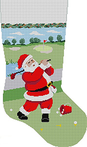 Susan Roberts Needlepoint Designs - Hand-painted Christmas Stocking - Golf Practice