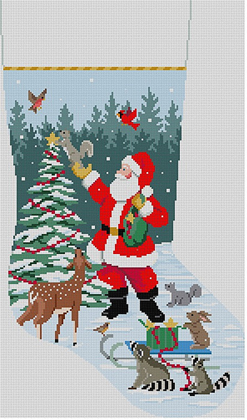 Susan Roberts Needlepoint Designs - Hand-painted Christmas Stocking - Topping the Tree