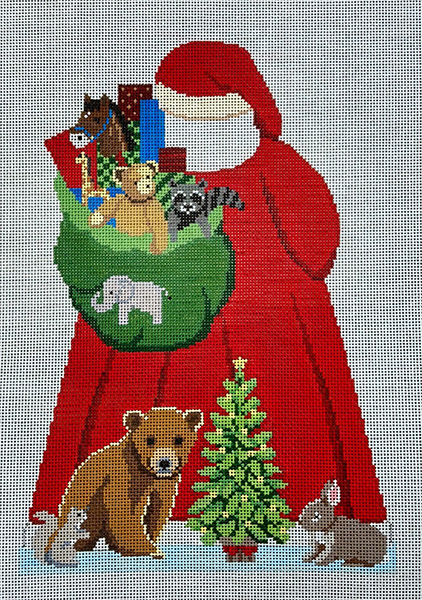 Susan Roberts Needlepoint Designs - Hand-painted Canvas - Santa with Baby Forest Animals Tree Topper (Front & Back) #2