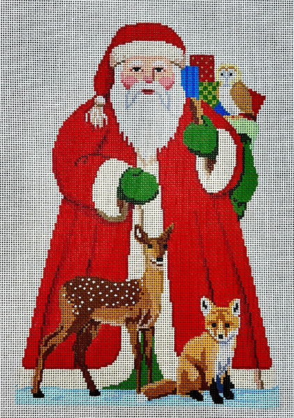 Susan Roberts Needlepoint Designs - Hand-painted Canvas - Santa with Baby Forest Animals Tree Topper (Front & Back)