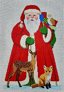 Susan Roberts Needlepoint Designs - Hand-painted Canvas - Santa with Baby Forest Animals Tree Topper (Front & Back)