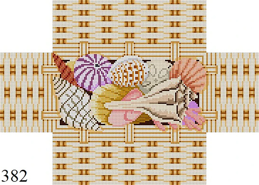 Seashell Basket Brick Cover Hand Painted Canvas by Susan Roberts